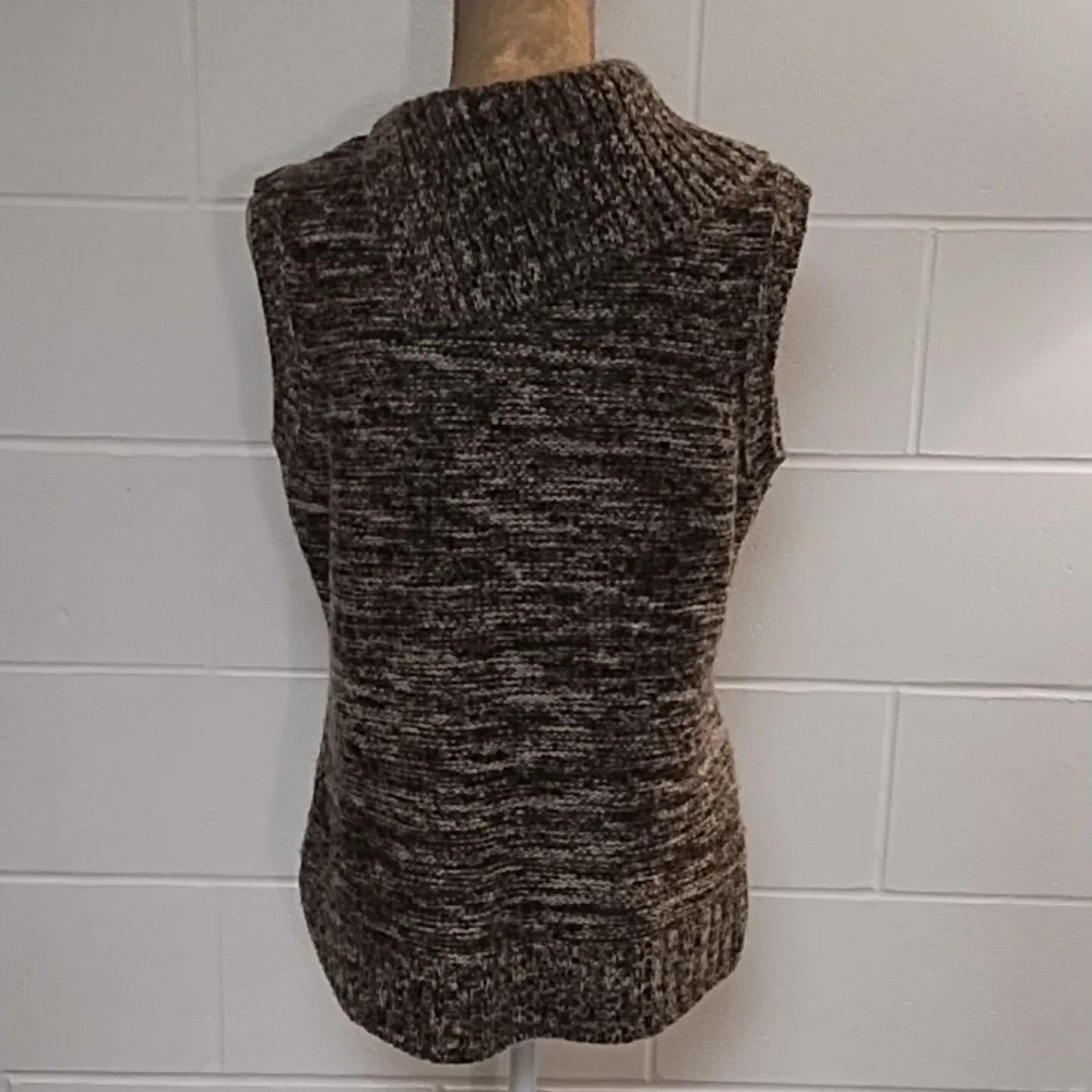 Mock Cowl Neck Sweater Vest Top Jacket Shell Tan Button Detail Fall Chunky look - Picture 2 of 10